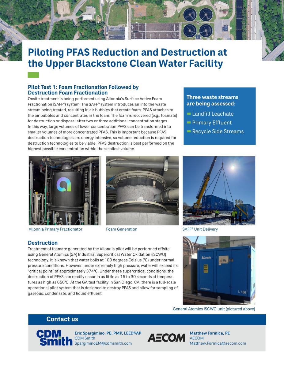 Piloting PFAS Reduction and Destruction at Upper Blackstone