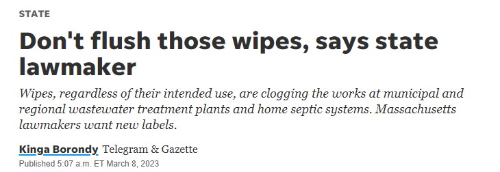 Don't flush those wipes, say state lawmaker